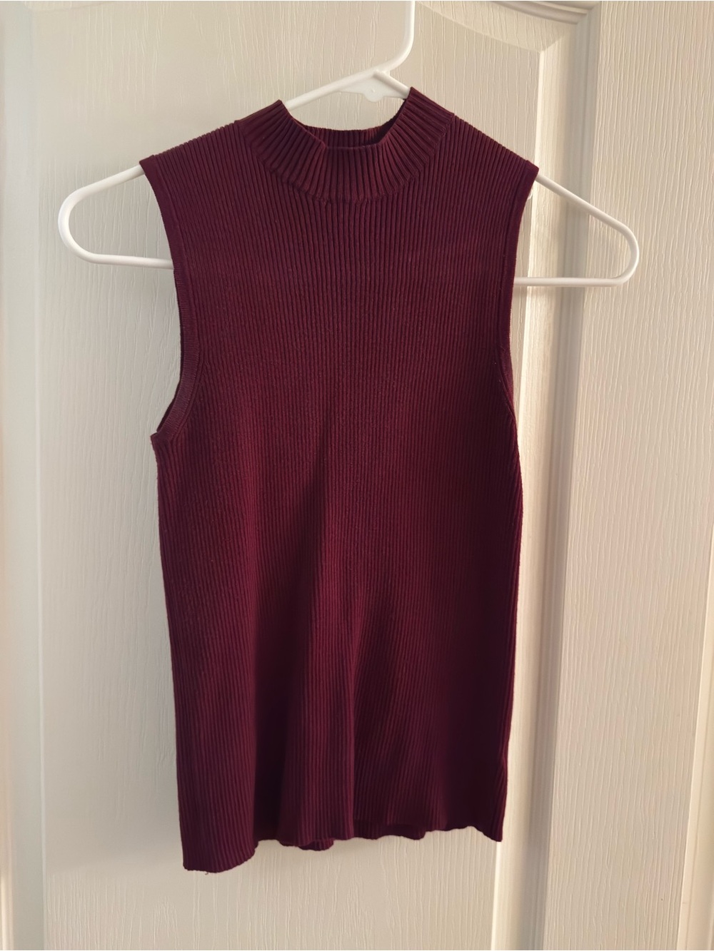 Sleeveless Ribbed Mock Neck Top - Wine